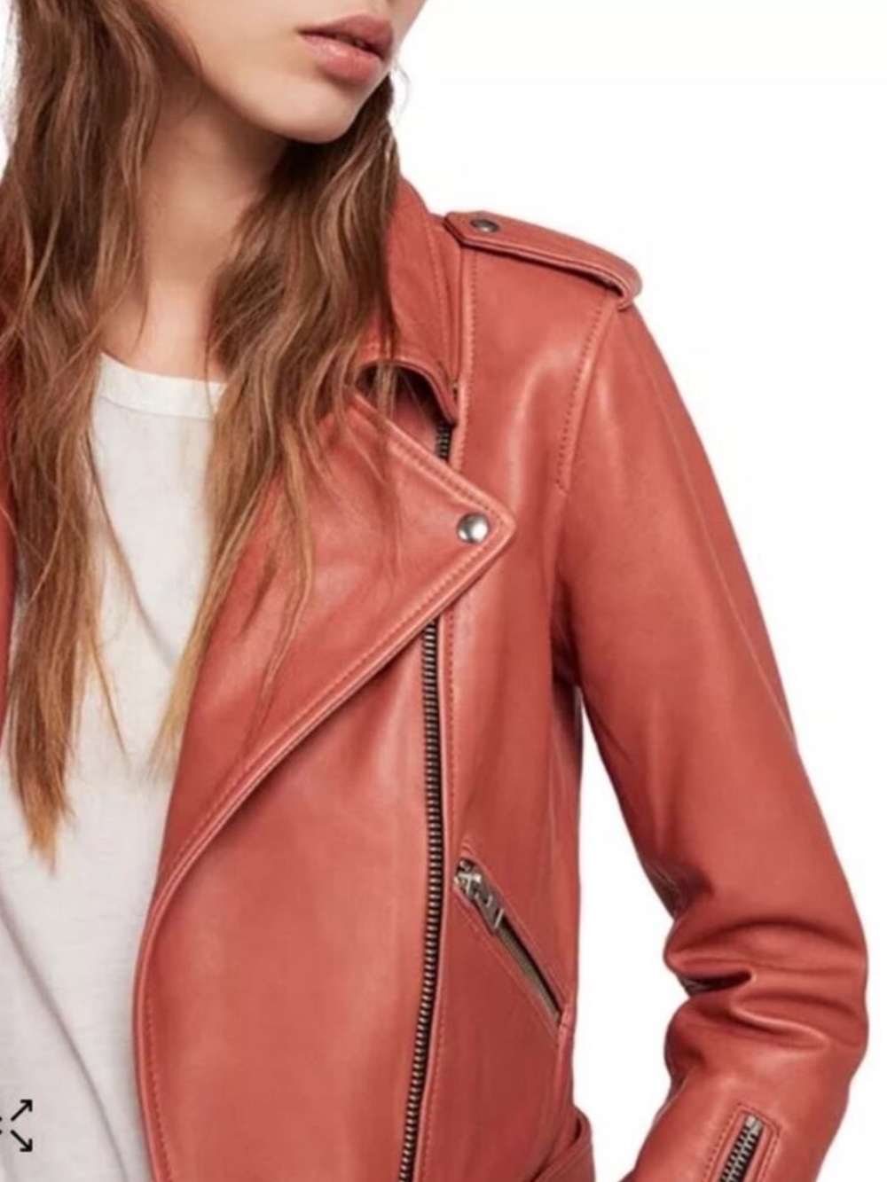 Allsaints Designer Women's Leather Moto Jacket - Unique Rose Color 🥀 - Picture 5 of 9